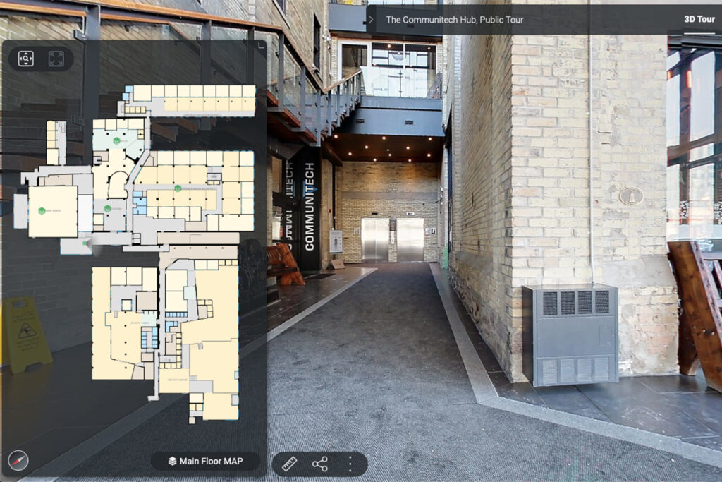 screenshot of LIDAR generated floorplans with panoramic 3D room model